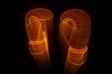 Boks eldivenleri Hologram tel kafes içinde. Güzel 3d render
