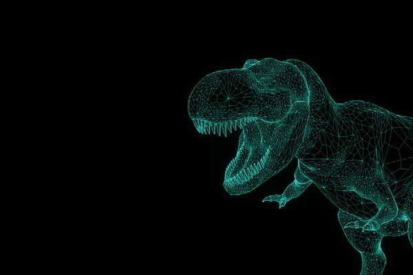 Dinoszaurusz Trex Hologram drótváz stílusban. Szép 3D-s renderelés — Stock Fotó