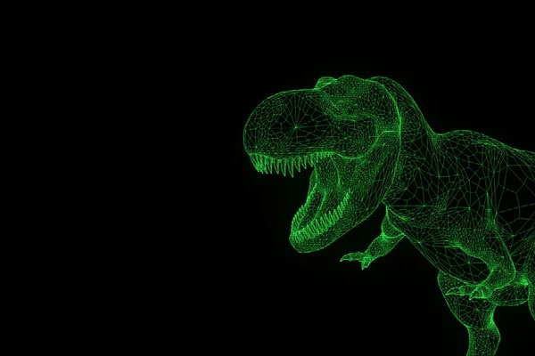 Dinosaur Trex in Hologram Wireframe stijl. Mooie 3D-Rendering — Stockfoto