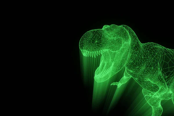 Dinosaurio TRex en estilo Holograma Wireframe. Niza 3D Rendering —  Fotos de Stock