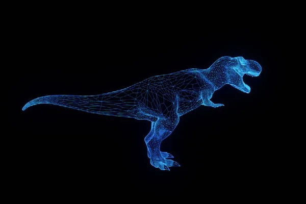 Dinosaurio TRex en estilo Holograma Wireframe. Niza 3D Rendering —  Fotos de Stock