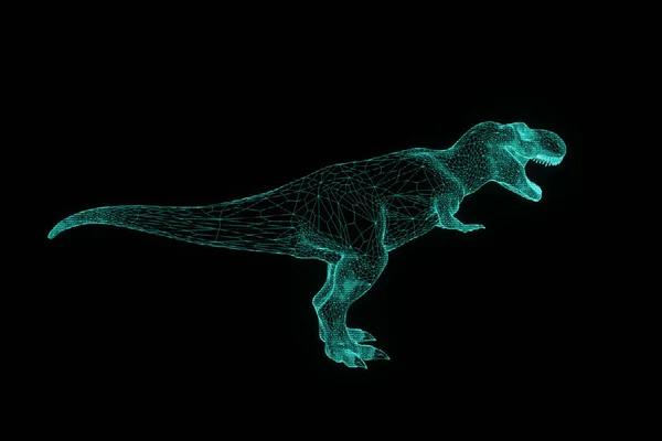 Dinosaurio TRex en estilo Holograma Wireframe. Niza 3D Rendering —  Fotos de Stock