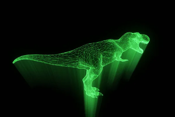 Dinosaurio TRex en estilo Holograma Wireframe. Niza 3D Rendering —  Fotos de Stock