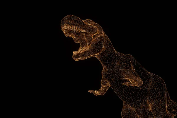 Dinosaurio TRex en estilo Holograma Wireframe. Niza 3D Rendering —  Fotos de Stock