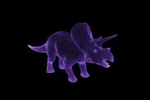 Triceratops v stylu drátového modelu Hologram. Pěkný 3d vykreslování — Stock fotografie