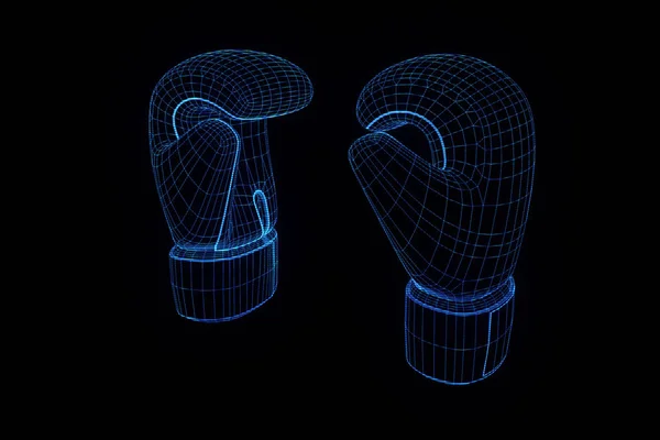 Boxhandschuhe in Hologramm-Drahtgestell. schönes 3D-Rendering — Stockfoto
