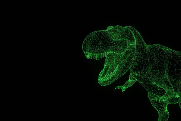 Dinosaur Trex in Hologram Wireframe Style. Nice 3D Rendering Стоковое Изображение