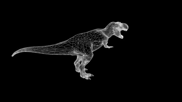 Dinosauří Trex ve stylu drátového modelu Hologram. Pěkný 3d vykreslování — Stock video