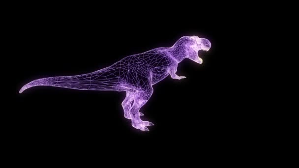 Dinosauří Trex ve stylu drátového modelu Hologram. Pěkný 3d vykreslování — Stock video