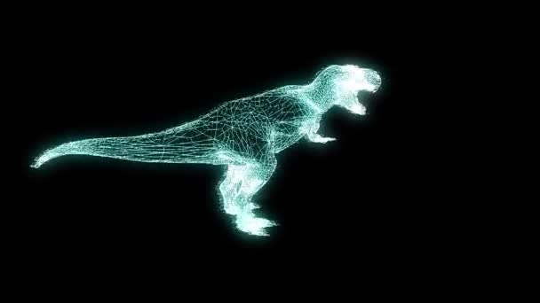 Dinossauro TRex em holograma Wireframe Style. Boa renderização 3D — Vídeo de Stock