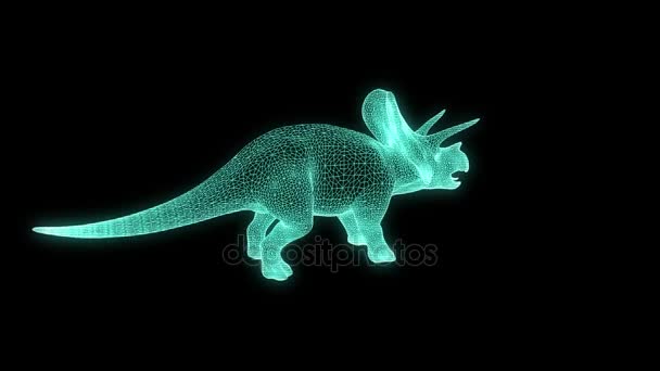 A Triceratops Hologram drótváz stílusban. Szép 3D-s renderelés — Stock videók