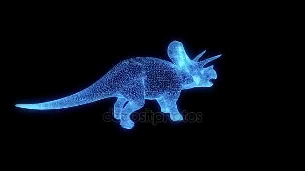 Triceratops in Hologram Wireframe Style (en inglés). Niza 3D Rendering — Vídeo de stock