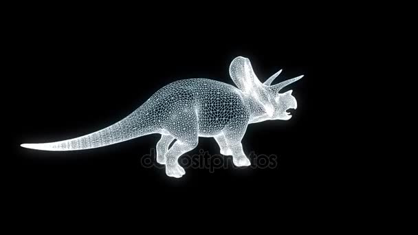 Triceratops in Hologram Wireframe stijl. Mooie 3D-Rendering — Stockvideo