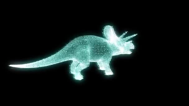 Triceratops nello stile Wireframe dell'ologramma. Rendering 3D piacevole — Video Stock