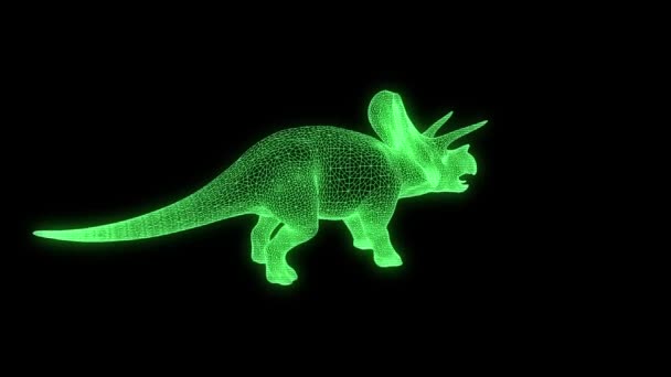 Triceratops in Hologram Wireframe Style (en inglés). Niza 3D Rendering — Vídeos de Stock