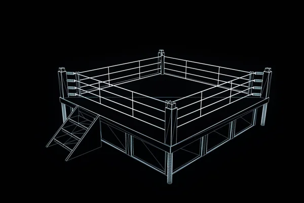 Anel de boxe em holograma Wireframe. Boa renderização 3D — Fotografia de Stock