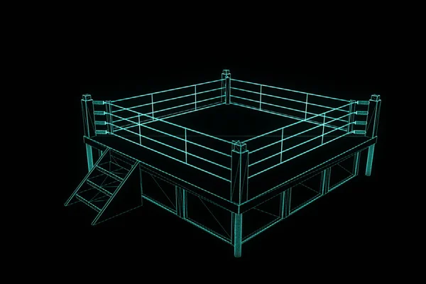 Anel de boxe em holograma Wireframe. Boa renderização 3D — Fotografia de Stock