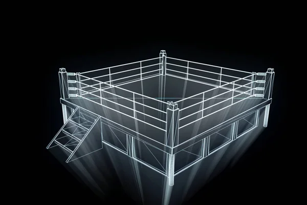 Boxningsringen i hologrammet trådram. Fina 3d-Rendering — Stockfoto