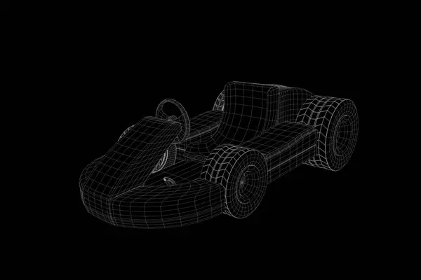 Versenyzés gokart Hologram drótváz megy. Szép 3D-s renderelés — Stock Fotó