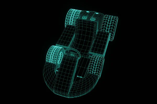 Závodní Go Kart Hologram Wireframe. Pěkný 3d vykreslování — Stock fotografie