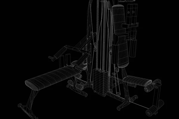 홀로그램 와이어 프레임 스타일에서 체육관 벤치입니다. 멋진 3d 렌더링 — 스톡 사진