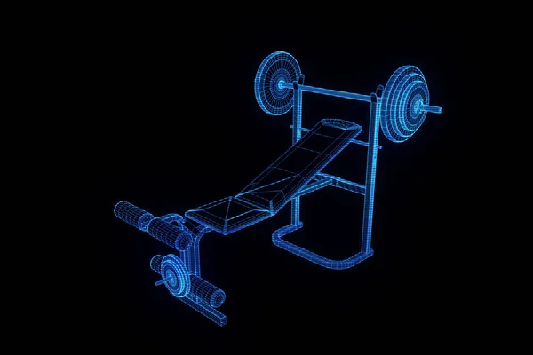 Banco de gimnasio en estilo Holograma Wireframe. Niza 3D Rendering — Foto de Stock