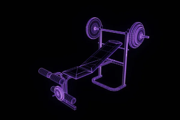 Gym bänk i hologrammet Wireframe stil. Fina 3d-Rendering — Stockfoto