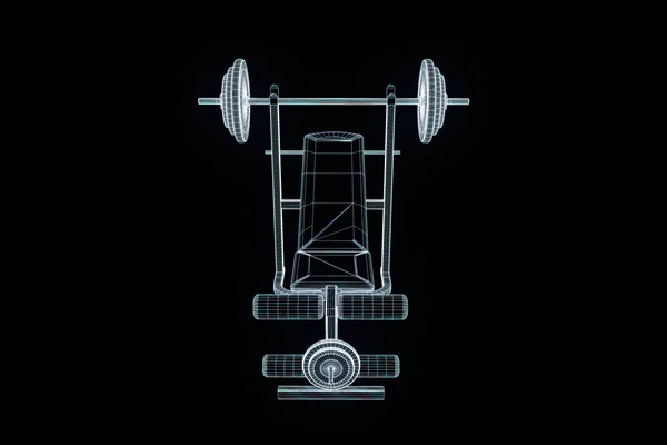 Gym Bench in Hologram Wireframe Style. Nice 3D Rendering — Stock Photo, Image