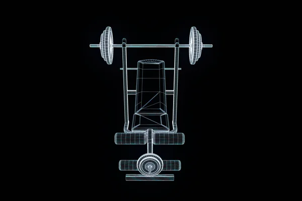 Gym bänk i hologrammet Wireframe stil. Fina 3d-Rendering — Stockfoto