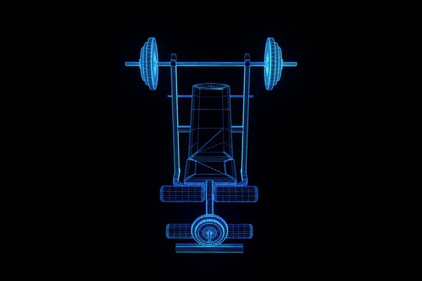 Γυμναστήριο πάγκος σε ολόγραμμα Wireframe στυλ. Ωραία 3d Rendering — Φωτογραφία Αρχείου