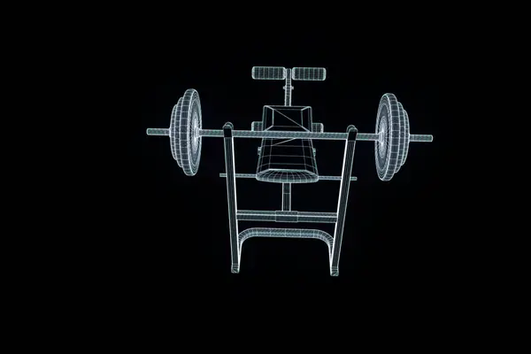 Gym Bench in Hologram Wireframe Style. Nice 3D Rendering — Stock Photo, Image