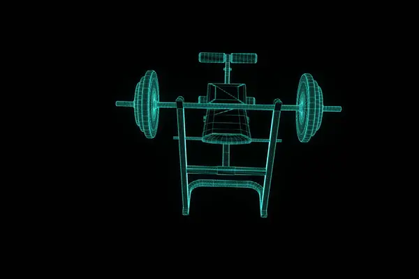 Banc de gymnastique dans le style Wireframe hologramme. Belle rendu 3D — Photo