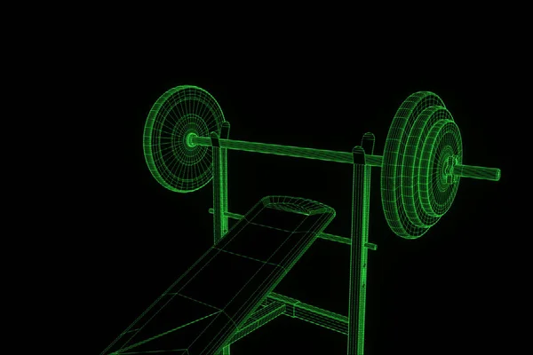 Gym bänk i hologrammet Wireframe stil. Fina 3d-Rendering — Stockfoto