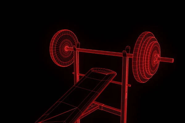 Γυμναστήριο πάγκος σε ολόγραμμα Wireframe στυλ. Ωραία 3d Rendering — Φωτογραφία Αρχείου