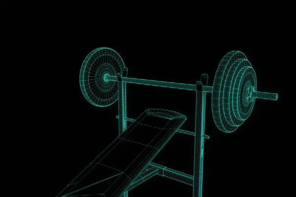 होलोग्राम वायरफ्रेम शैलीतील जिम बेंच. छान 3D रेंडरिंग — स्टॉक फोटो, इमेज