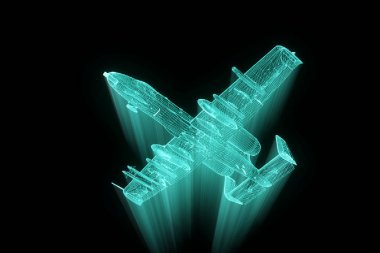 Uçak Jet Hologram tel kafes tarzı. Güzel 3d render