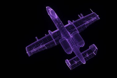 Uçak Jet Hologram tel kafes tarzı. Güzel 3d render