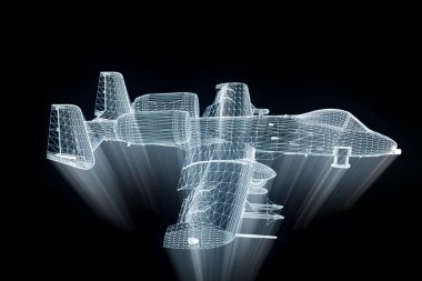 Uçak Jet Hologram tel kafes tarzı. Güzel 3d render