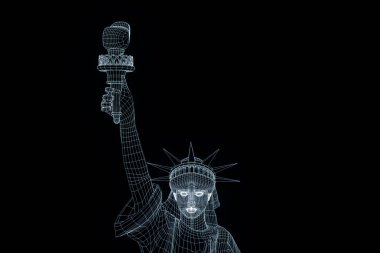 Tel Çerçeve hologramı tarzı Özgürlük heykeli. Güzel 3d render