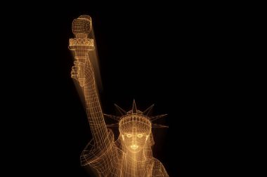 Tel Çerçeve hologramı tarzı Özgürlük heykeli. Güzel 3d render