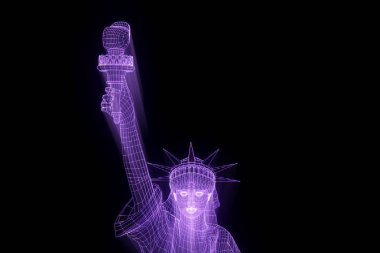 Tel Çerçeve hologramı tarzı Özgürlük heykeli. Güzel 3d render