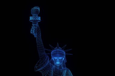 Tel Çerçeve hologramı tarzı Özgürlük heykeli. Güzel 3d render