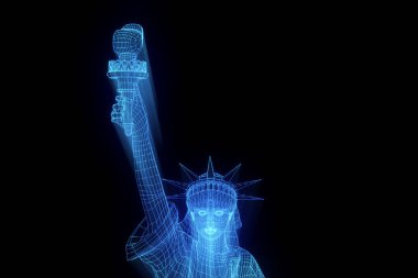 Tel Çerçeve hologramı tarzı Özgürlük heykeli. Güzel 3d render
