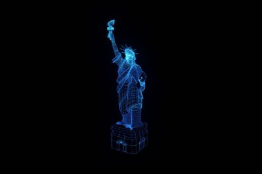 Tel Çerçeve hologramı tarzı Özgürlük heykeli. Güzel 3d render
