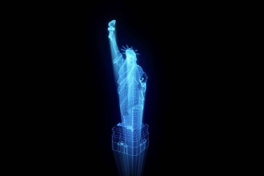 Tel Çerçeve hologramı tarzı Özgürlük heykeli. Güzel 3d render