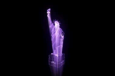 Tel Çerçeve hologramı tarzı Özgürlük heykeli. Güzel 3d render