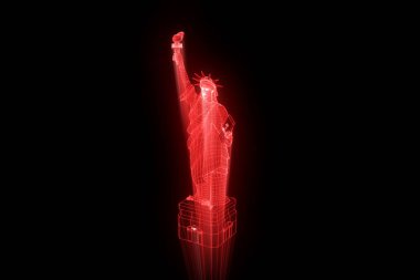 Tel Çerçeve hologramı tarzı Özgürlük heykeli. Güzel 3d render