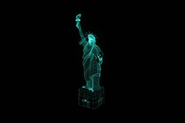 Tel Çerçeve hologramı tarzı Özgürlük heykeli. Güzel 3d render