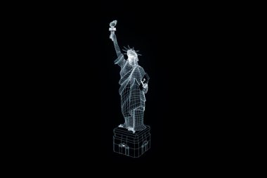 Tel Çerçeve hologramı tarzı Özgürlük heykeli. Güzel 3d render