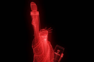 Tel Çerçeve hologramı tarzı Özgürlük heykeli. Güzel 3d render